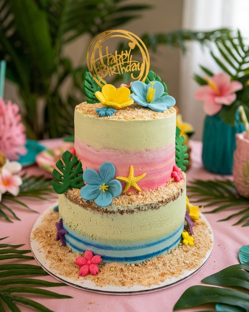 Tropical beach birthday cake