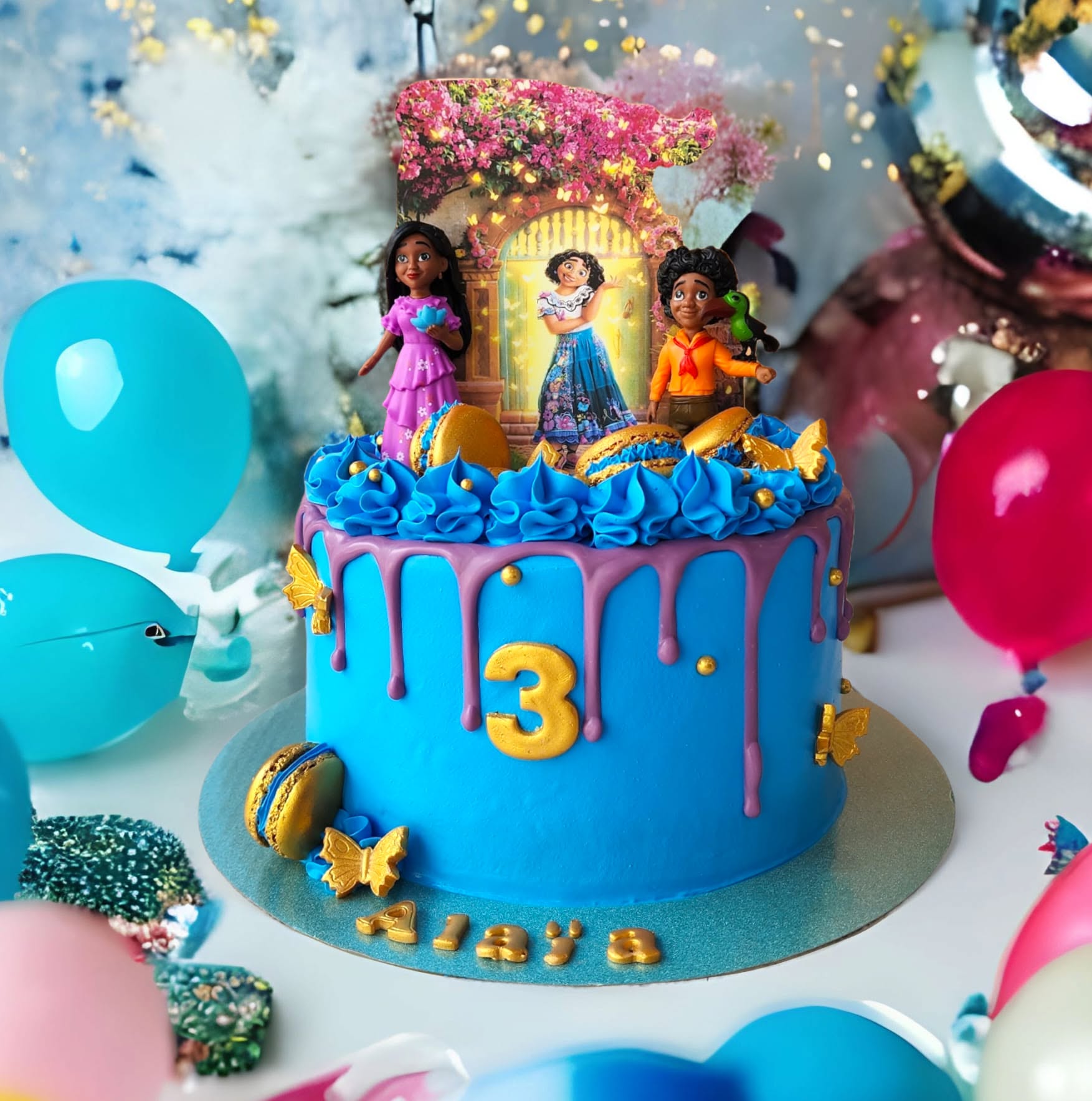 Encanto blue drip birthday cake